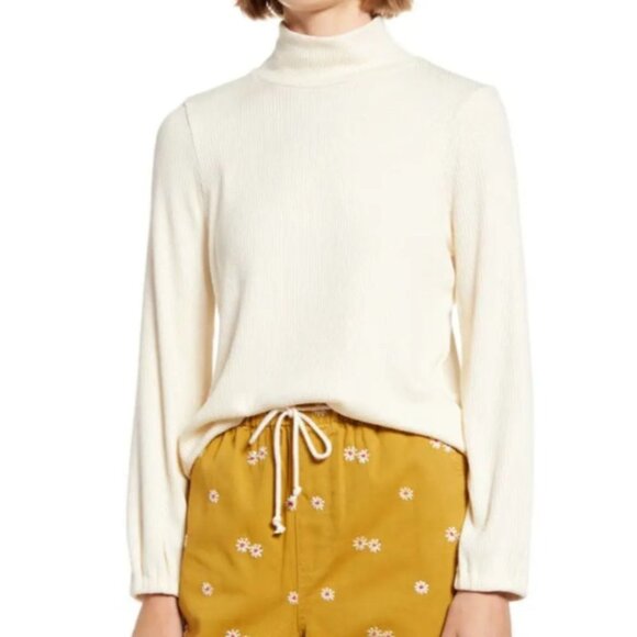 Madewell Offwhite Cream Mock Neck Bubble Sleeve Ribbed Sweater Top size S - Picture 1 of 16
